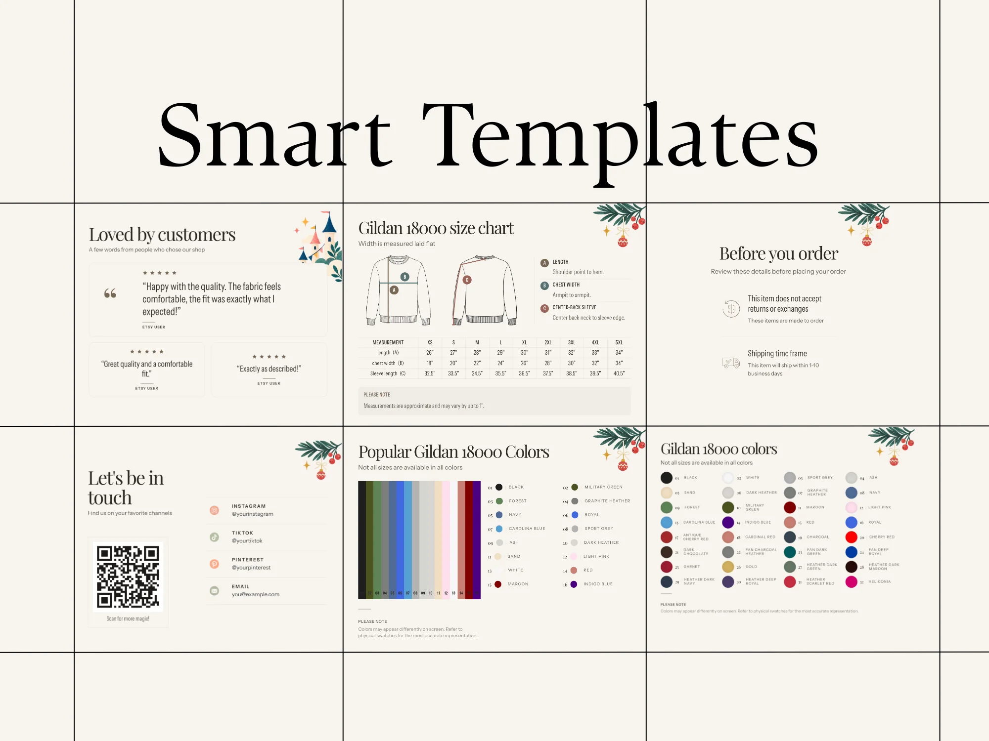 Smart Templates showing a matching set of product information cards